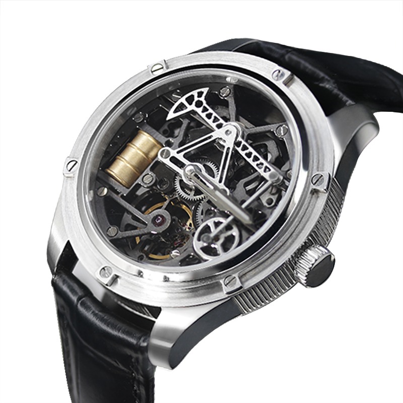 Industrial barrel mechanical watch, luxury custom skeleton automatic timepieces manufacturing factory supply for brands.