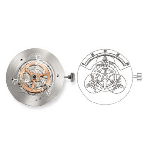 Custom modified Miyota 8215 automatic movement with 3 rotating disc wandering hour system