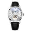 Silver dial skeleton mechanical watch, custom luxury open heart automatic timepiece manufacturing supplier for brands.