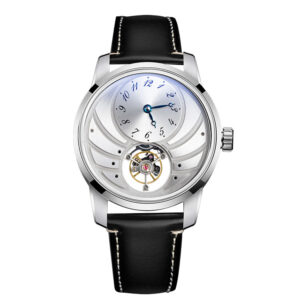 Silver dial skeleton mechanical watch, custom luxury open heart automatic timepiece manufacturing supplier for brands.