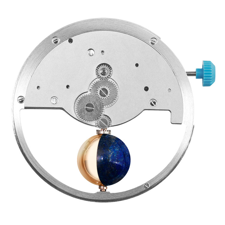 Custom modified mechanical watch movement with 3D spherical moon phase display by OEM manufacturer