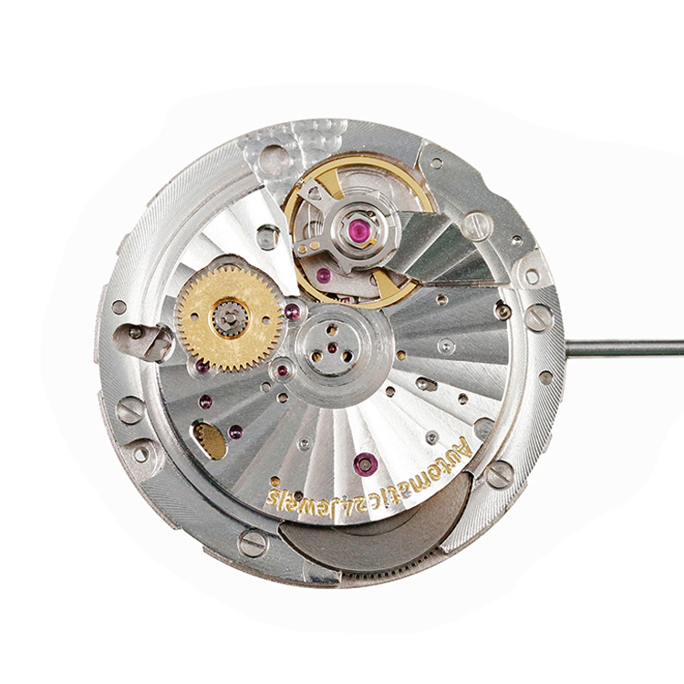 Miyota 9015 movement with sunburst polishing on plates, custom automatic caliber by independent watch factory.