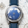 Custom wandering hour mechanical watch with nautical blue map dial by OEM watch manufacturer