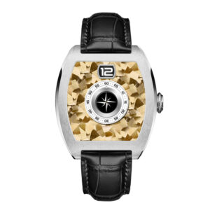 Industrial barrel mechanical watch with camouflage jumping hour dial, custom automatic timepiece supply for watch brands.