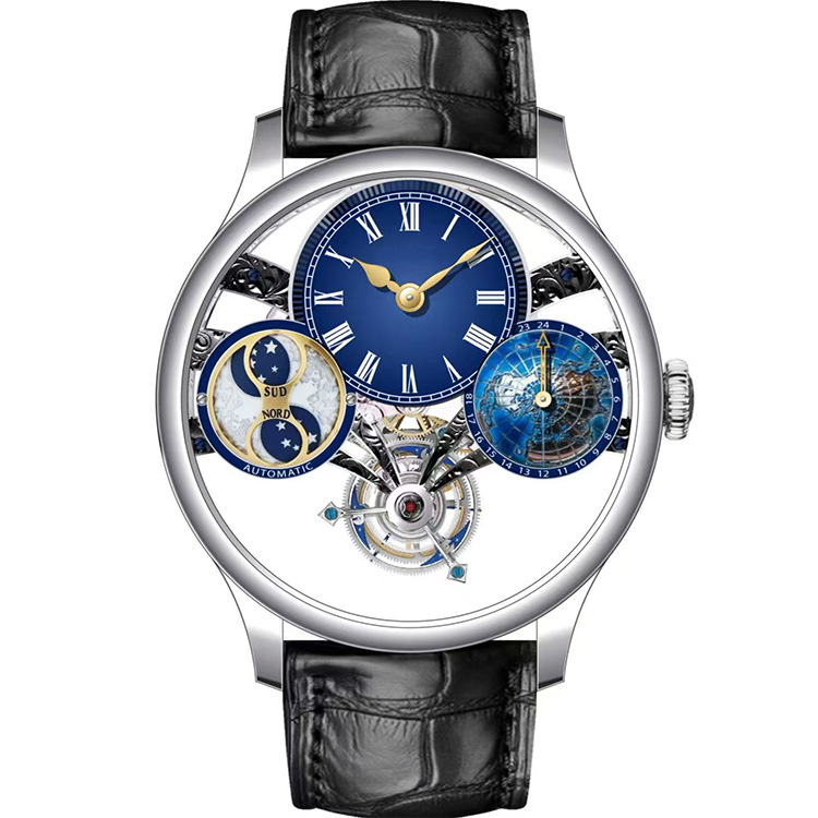 Mechanical Watches Manufacturer | 24 Hour & Day-Night Display Skeleton Automatic Watch