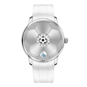 Soccer theme mechanical watch with jumping hour function, custom automatic football timepiece manufacturing for brands.
