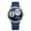 Custom vertical tourbillon watch with starry aventurine dial and blue rubber strap